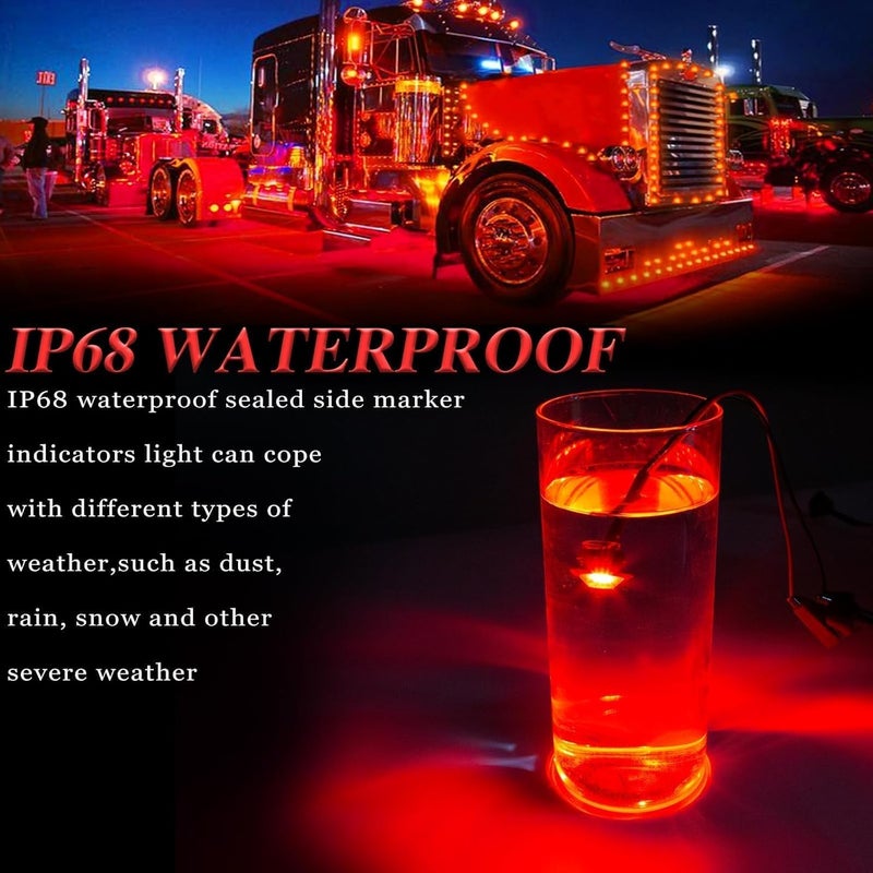 ALFU 3/4" Inch 20 Pcs Red Round LED Trailer Side Marker Clearance Lights Front Rear Top Marker Indicators Tail Light Waterproof for Truck Car Bus Van Pickup RV - Image 3